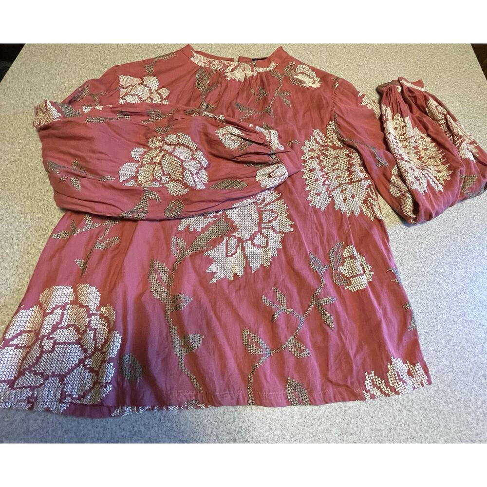 Anthropologie Payal Pratap Size 2 Red Embroidered Boho Vintage Inspired